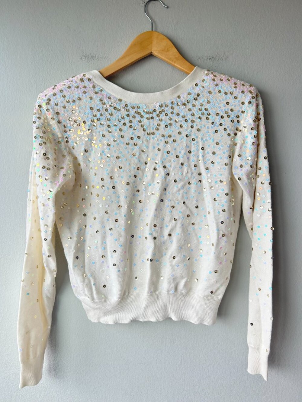 Cinq à Sept Nancy Sequin Cardigan Sweater White Cotton Wool Size S - Picture 3 of 7
